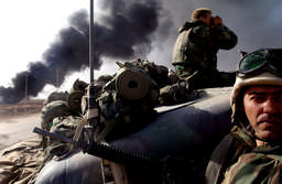 Marines took guard during a skirmish on the approach to Baghdad